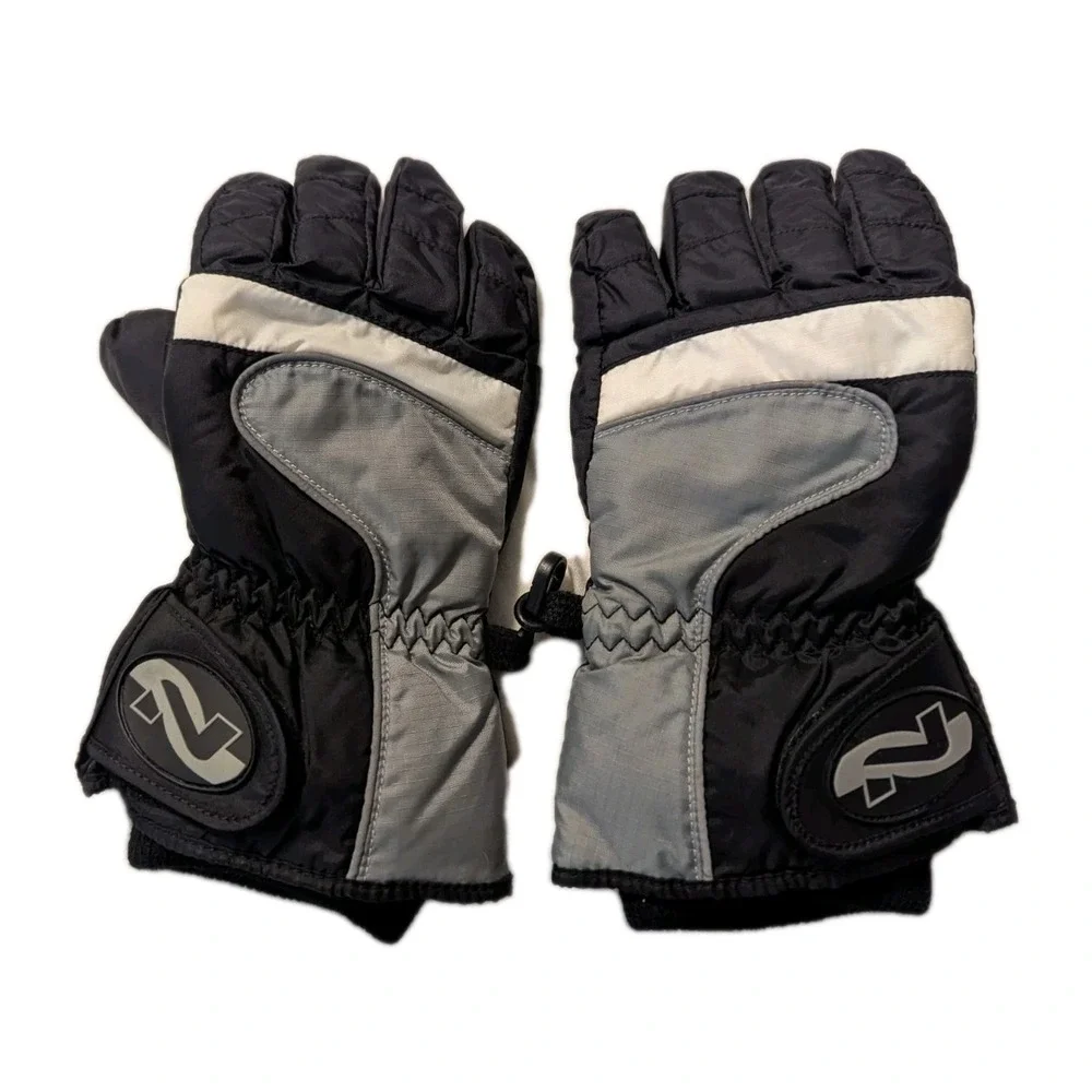 Old Navy Kid Black Grey Thinsulate Insulated Snow Ski Cold Weather Gloves Winter
